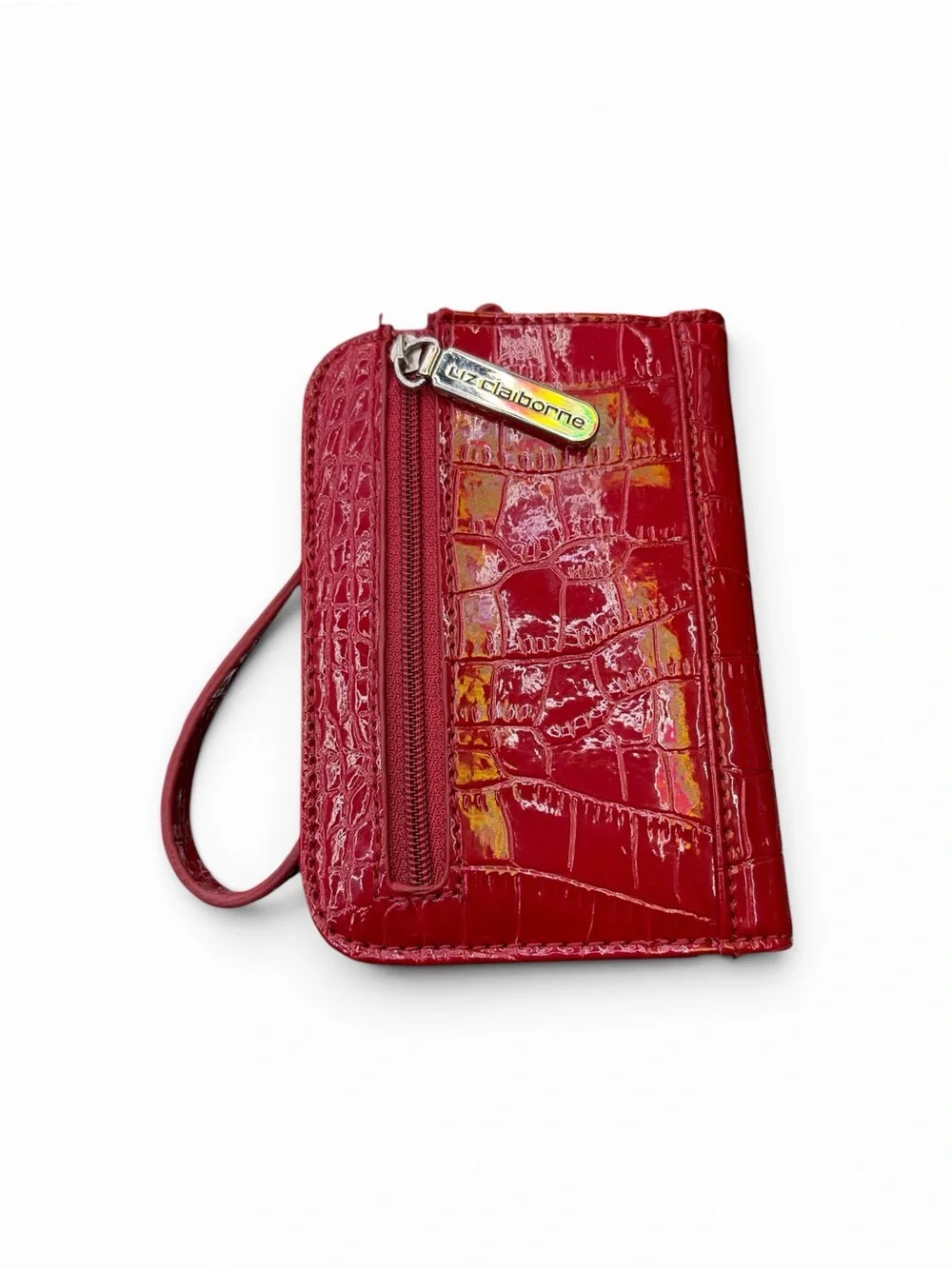 Liz Claiborne Glossy Red Croc-Embossed Wrist Strap Wallet